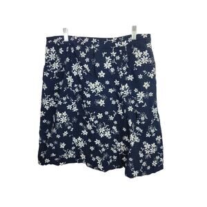 Christopher & Banks Navy Blue Floral Linen Blend A-Line Skirt Women's Size 14